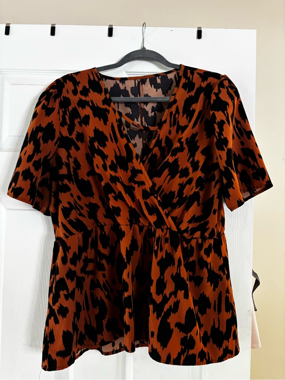 Women's Rust and Black Animal Print Wrap Top
